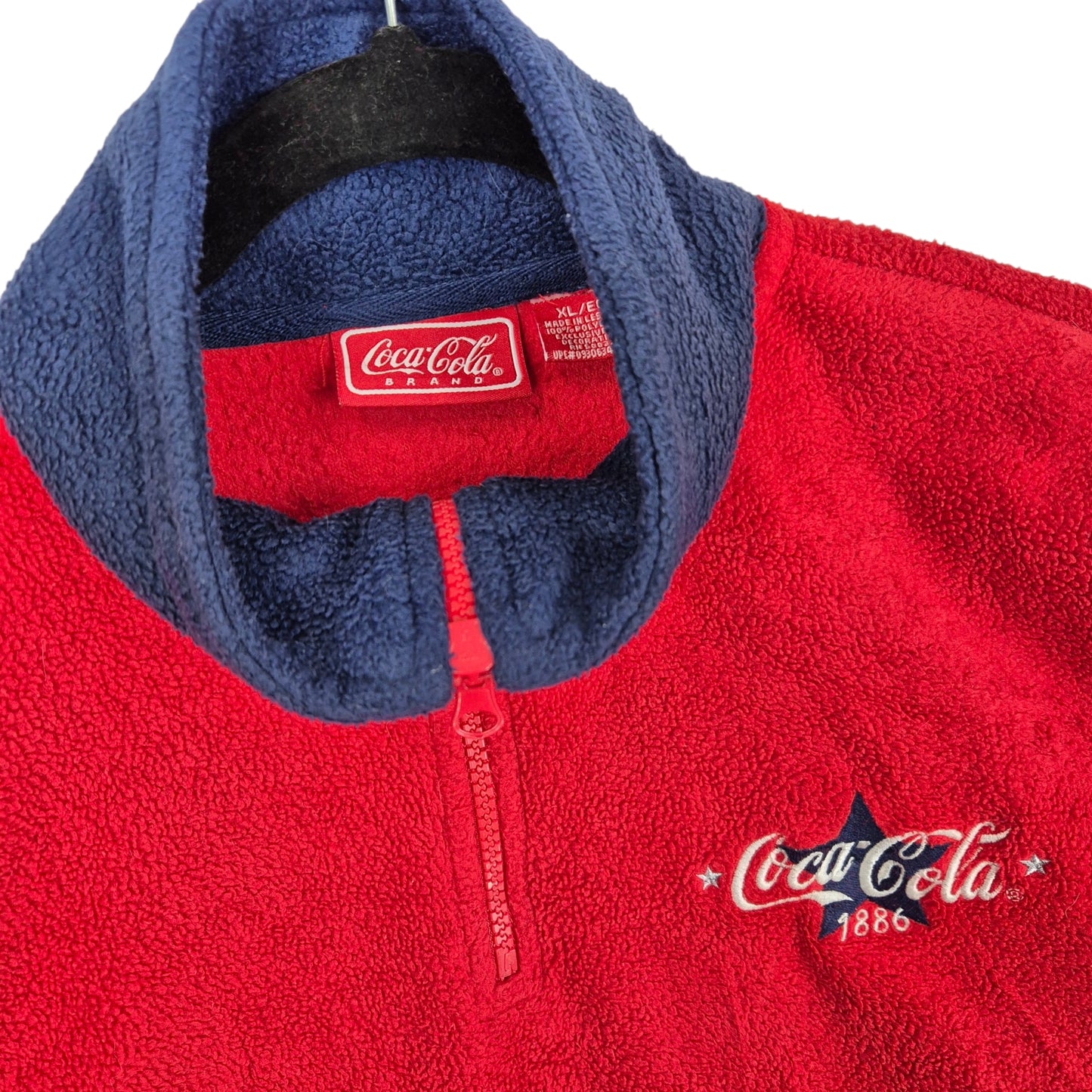 Vintage Coca Cola Red Oversized Quarter Zip Fleece Jumper Size XL