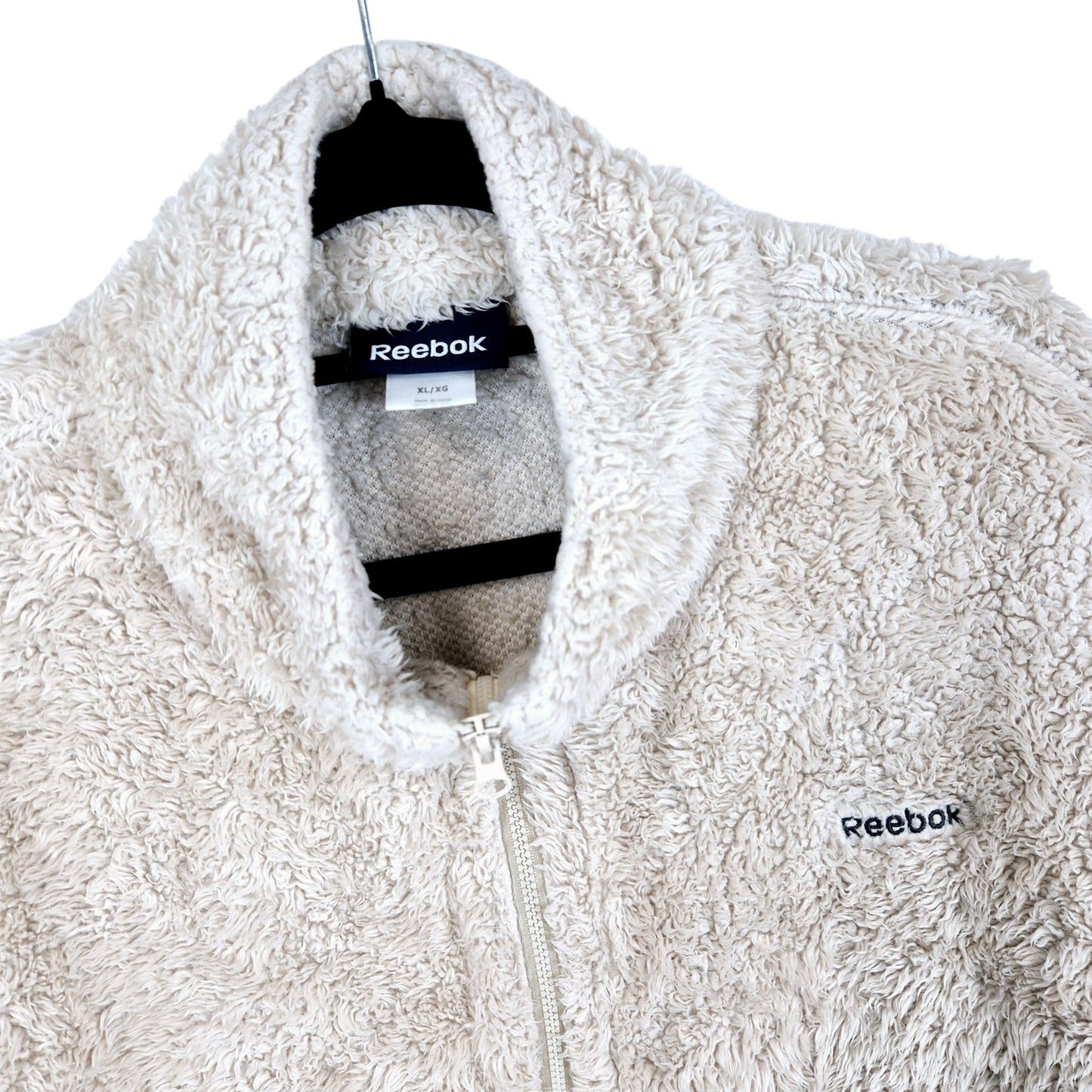 Reebok Womens Cream Brown Quarter Zip Fleece Jumper Size XL