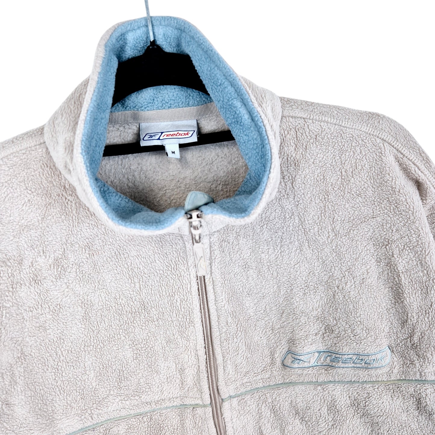 Vintage Reebok 2000's Cream Brown Fleece Zip Jumper Size M