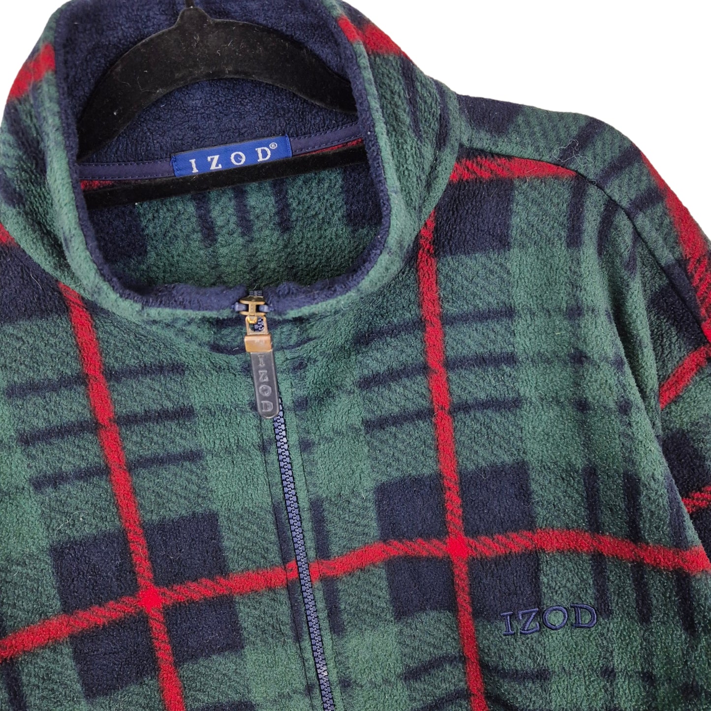 IZOD Dark Green Checkered Fleece Zip Jumper Size XL
