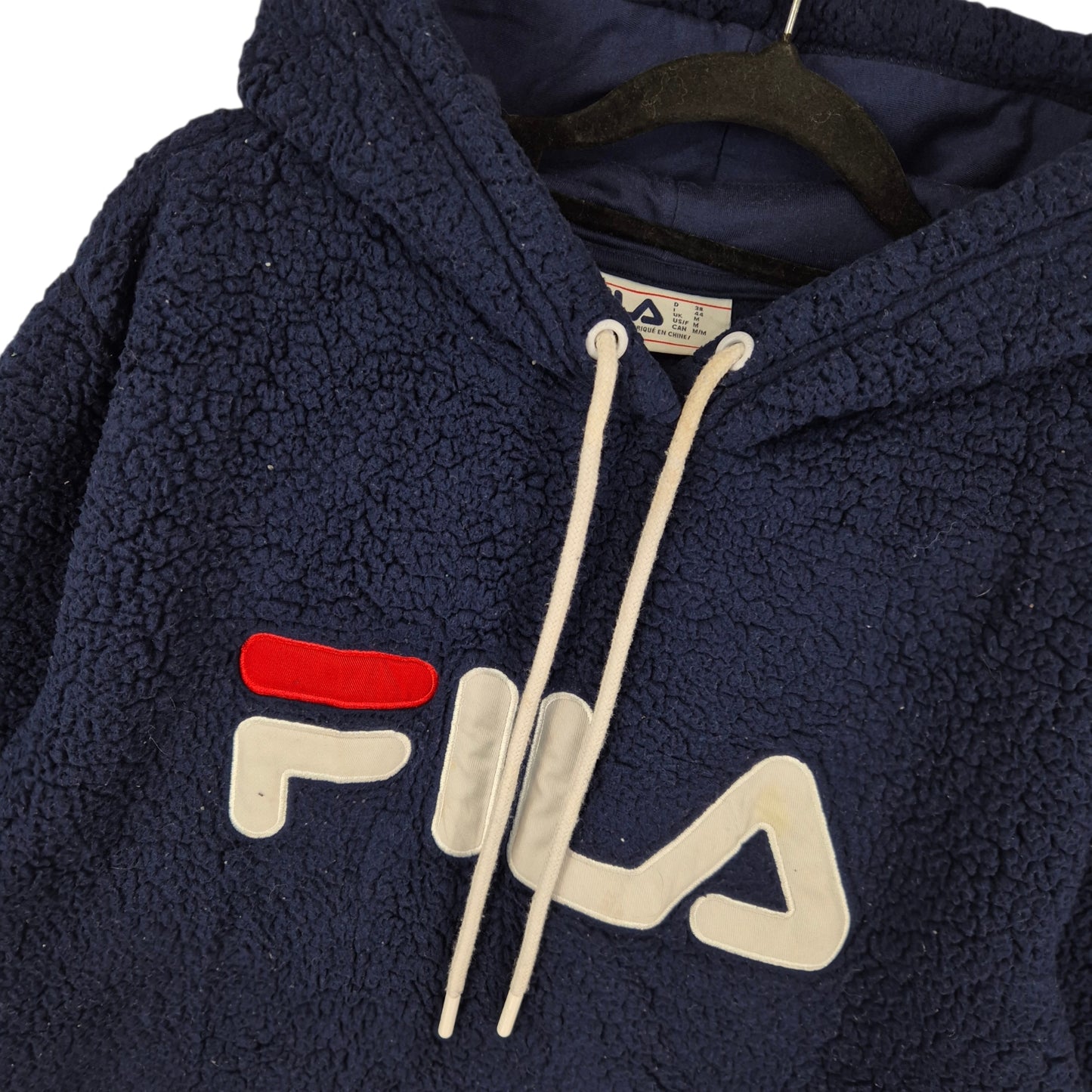 FILA Dark Blue Embroidered Fleece Hoodie Size M
