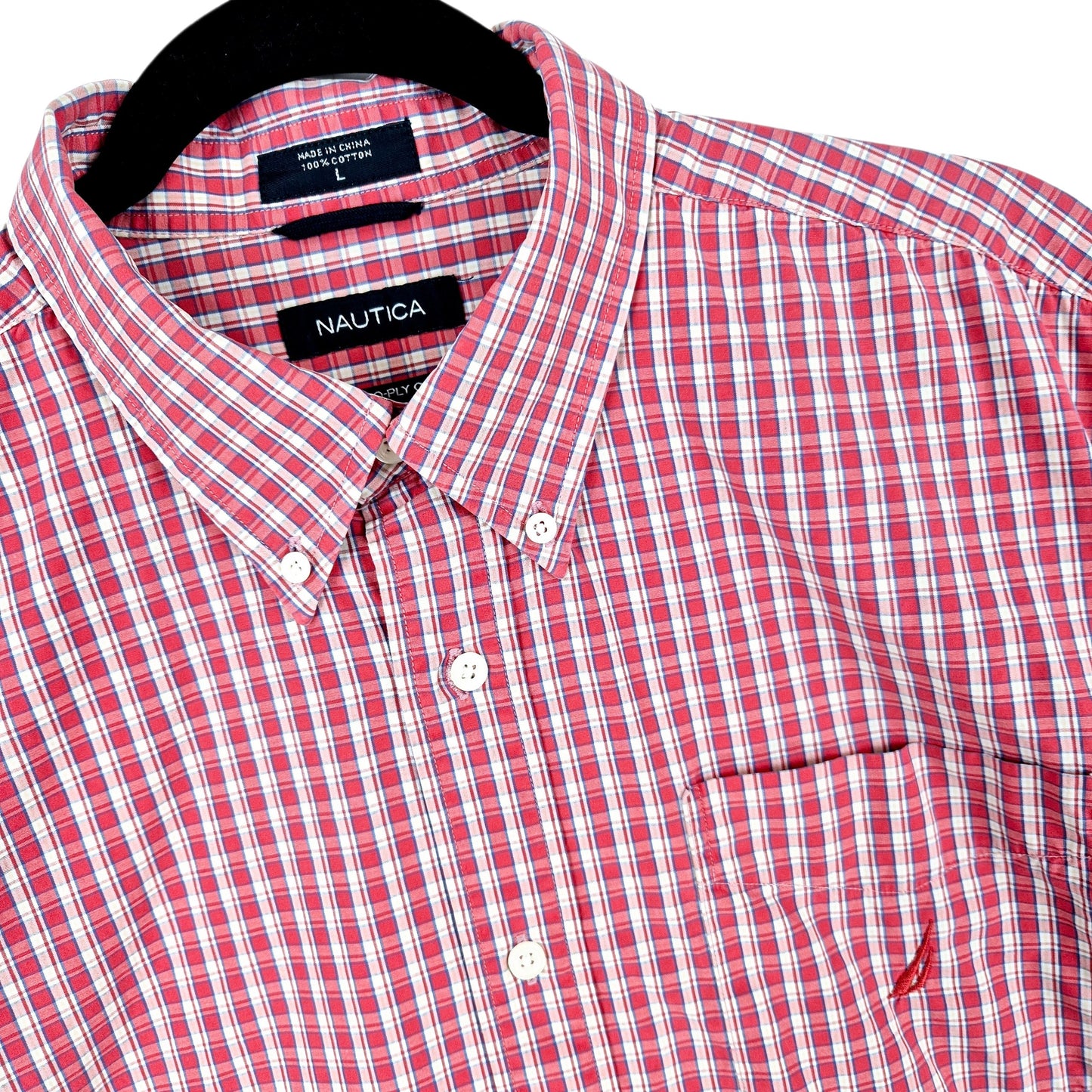Nautica Red Checkered Short Sleeve Button Shirt Size L