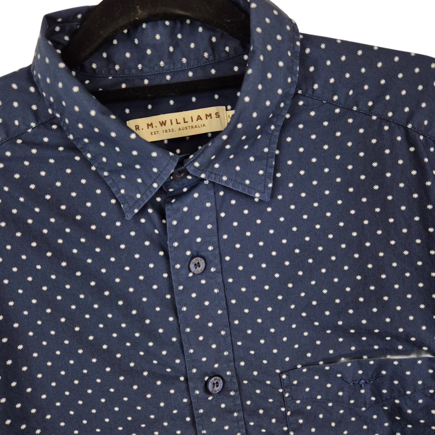 RM Williams Dark Blue Spotted Dress Shirt Size M