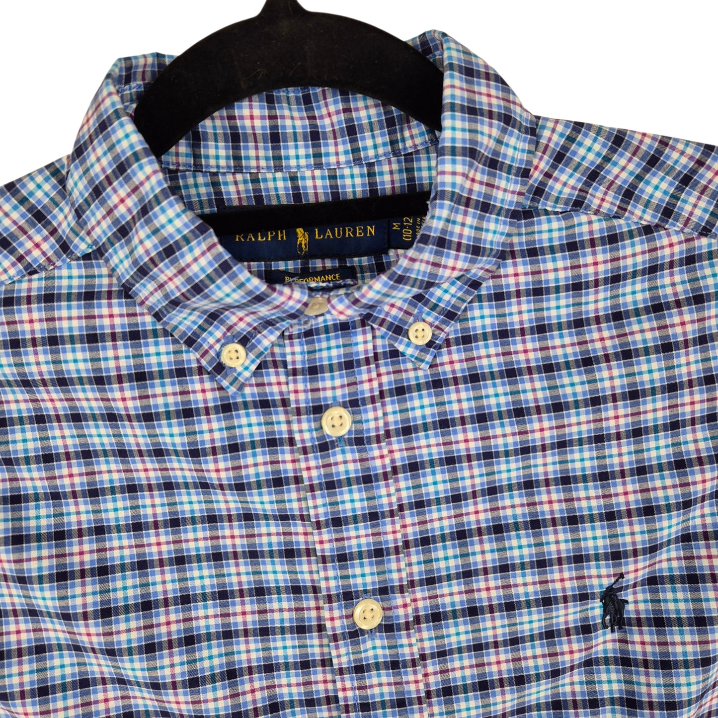 Polo Ralph Lauren Womens Blue Checkered Stretch Dress Shirt Size M