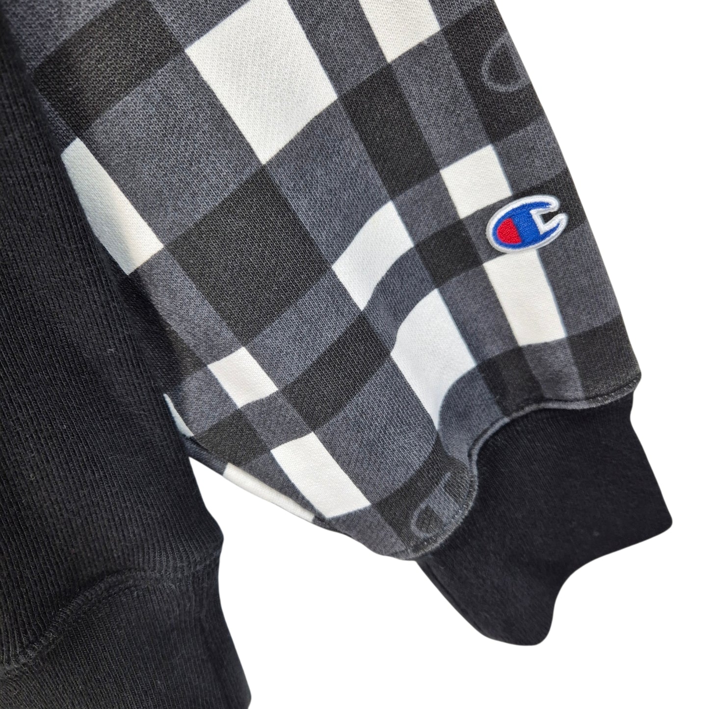 Champion Reverse Weave Black & White Checkered Heavy Hoodie Size XL