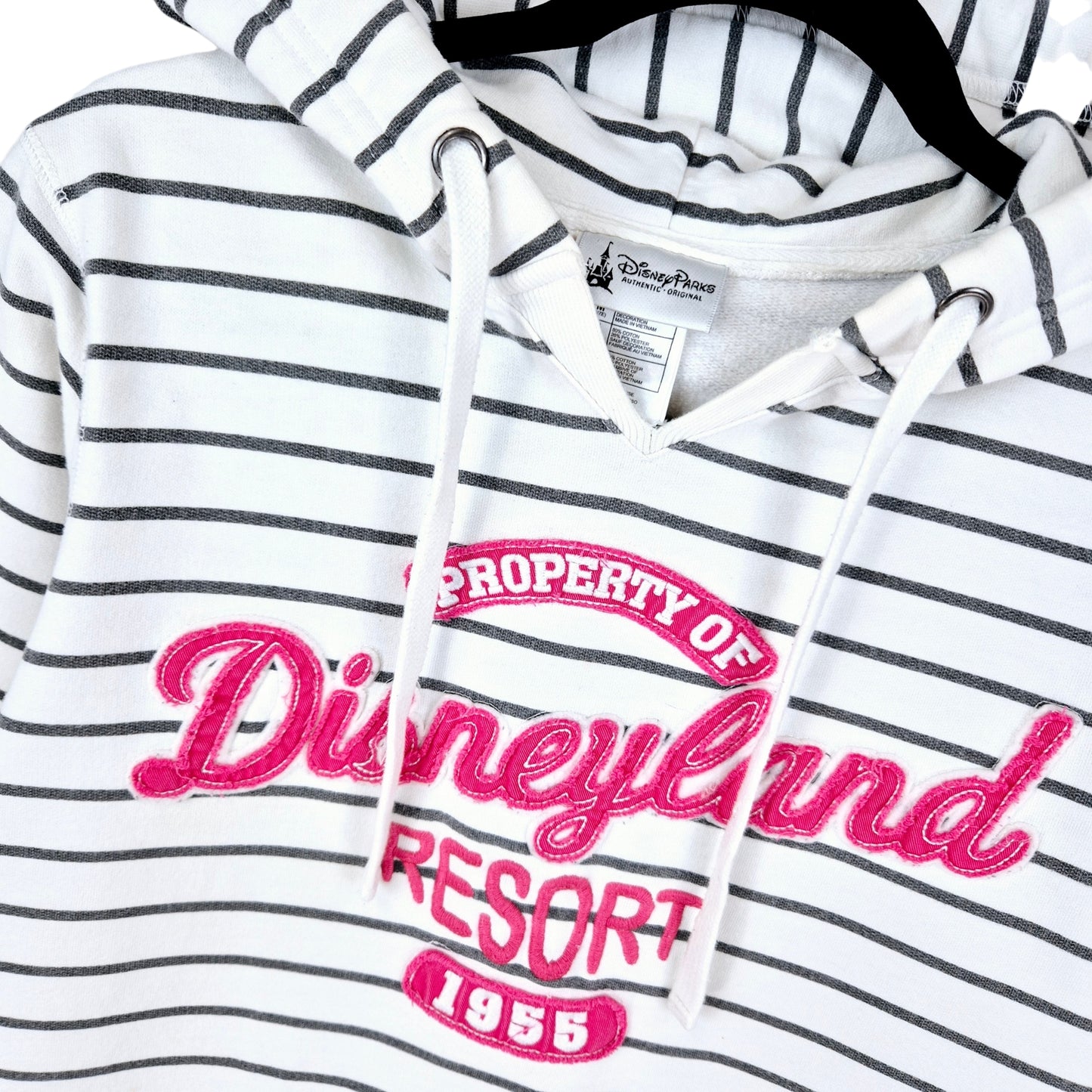 Disneyland Womens White Striped Embroidered Hoodie Size S