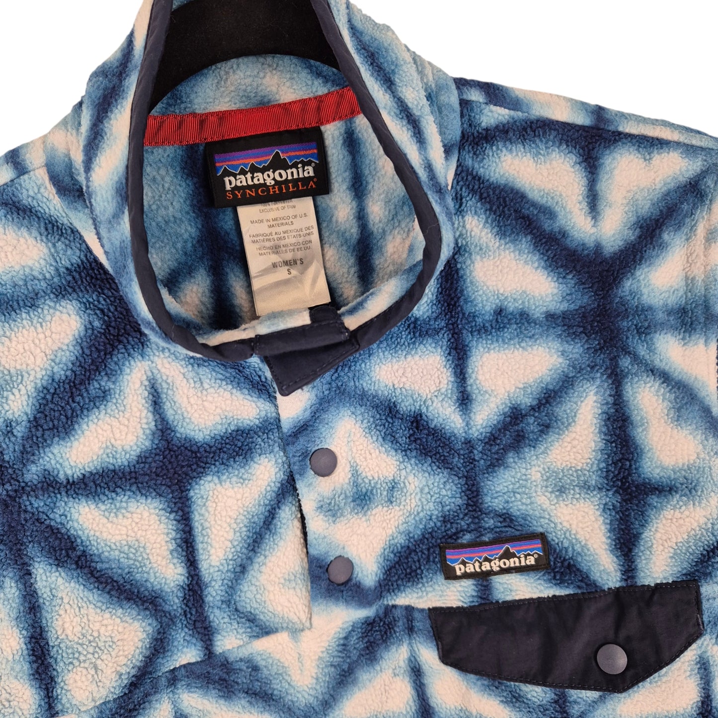 Patagonia Womens White & Blue Quarter Button Fleece Jumper Size S