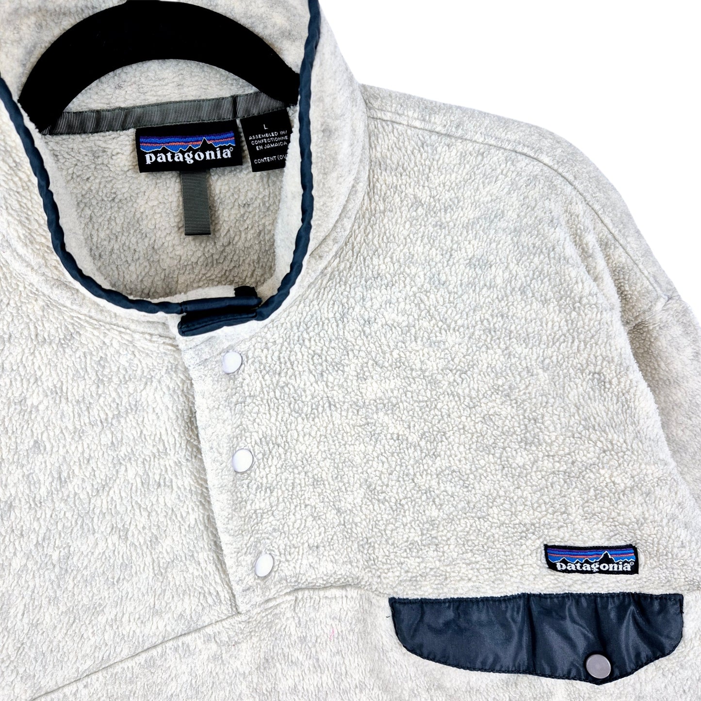 Vintage Patagonia 90's Cream Brown Quarter Button Fleece Jumper Size L