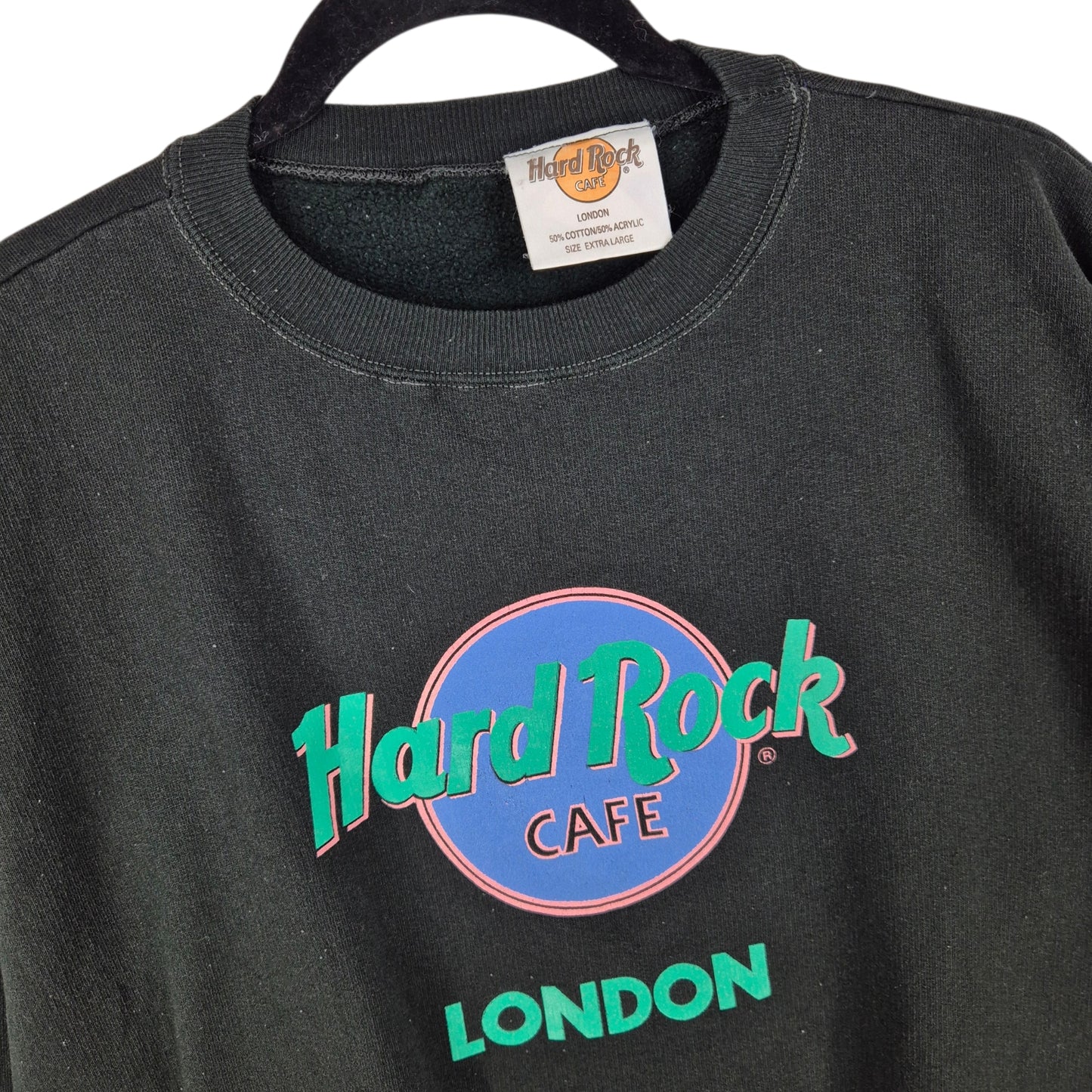 Vintage Hard Rock Cafe London Black Crewneck Sweater Size XL