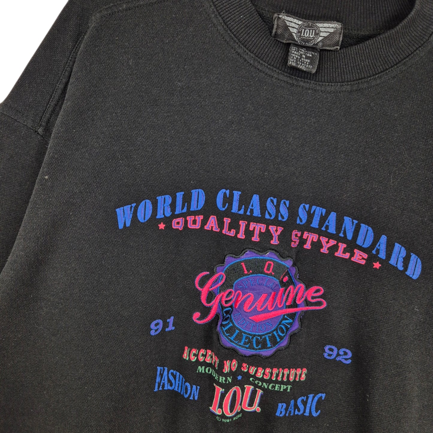 Vintage IOU Genuine Collection 1991 Black Crewneck Sweater Size L