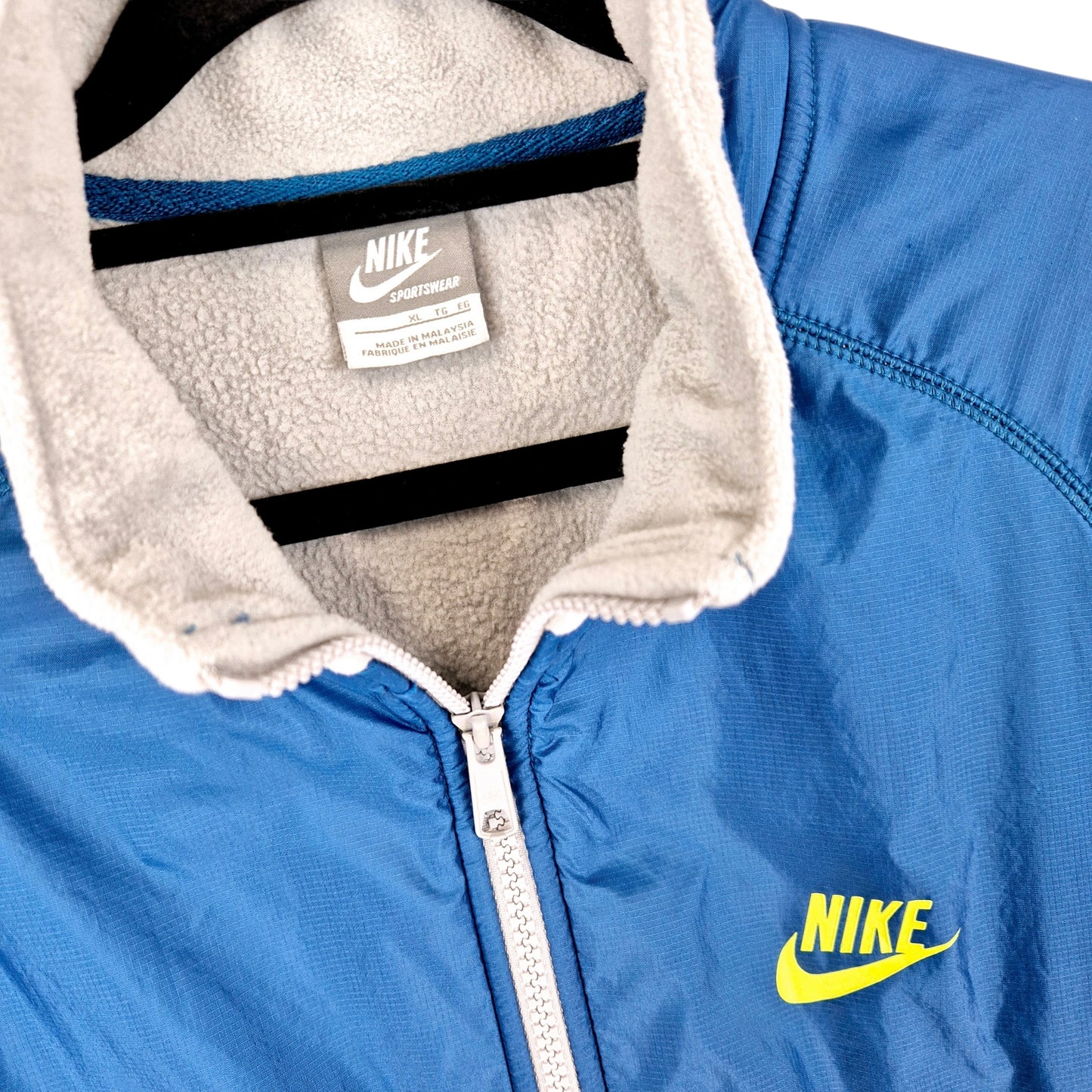 Vintage Nike 2000's Grey & Blue Fleece Zip Jumper Size XL