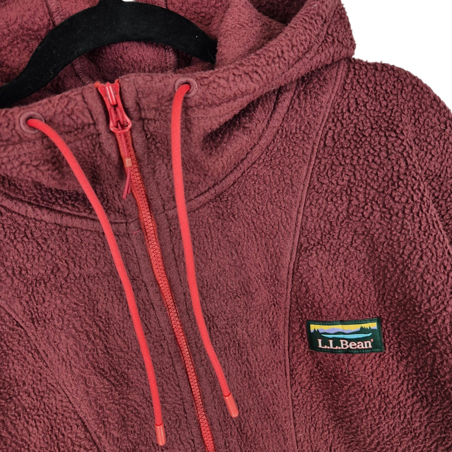 LL Bean Burgundy Half Zip Fleece Hoodie Size L