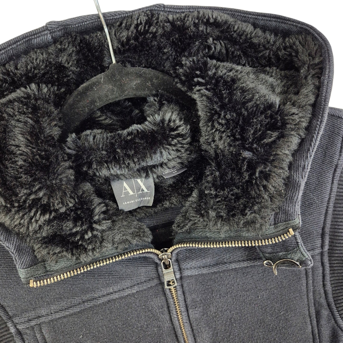 Armani Exchange Black Mink Fleece Insulated Hooded Vest Size S