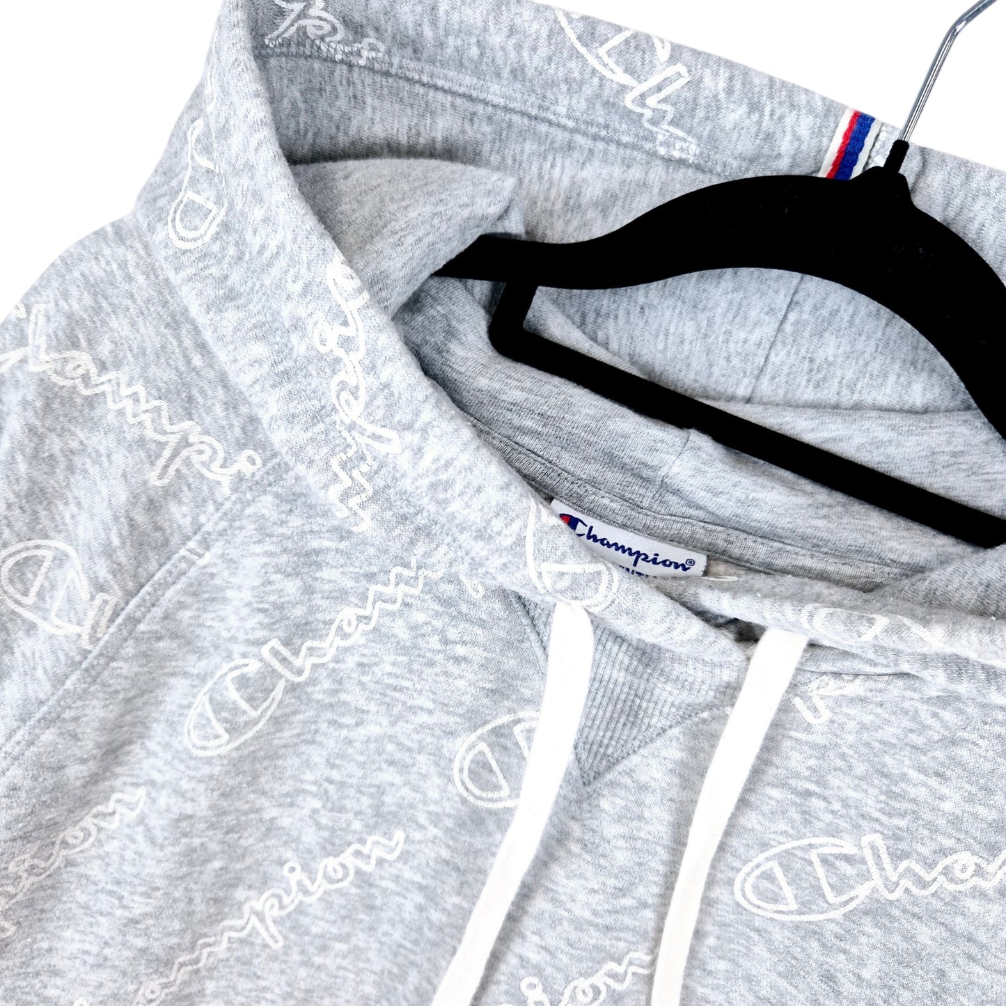 Champion Light Grey All Over Print Hoodie Size L