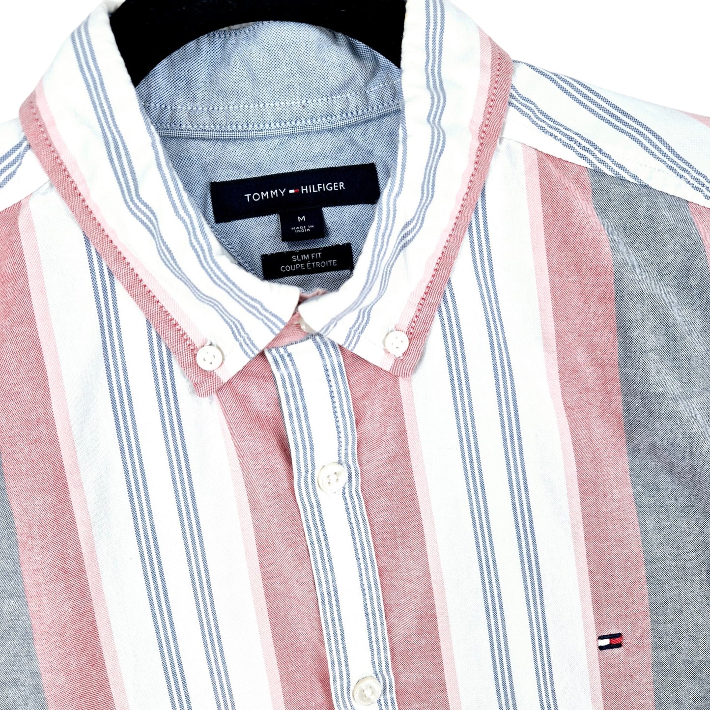 Tommy Hilfiger White & Pink Striped Slim Fit Dress Shirt Size M