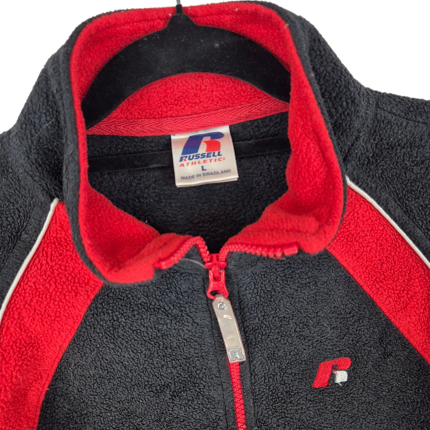 Vintage Russell Athletic Black & Red Slim Quarter Zip Fleece Jumper Size L
