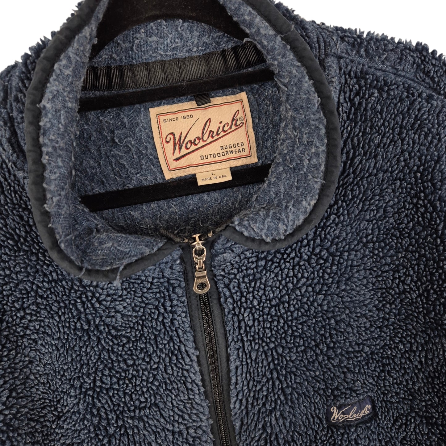 Vintage Woolrich 90's Dark Blue USA Made Fleece Zip Jumper Size L