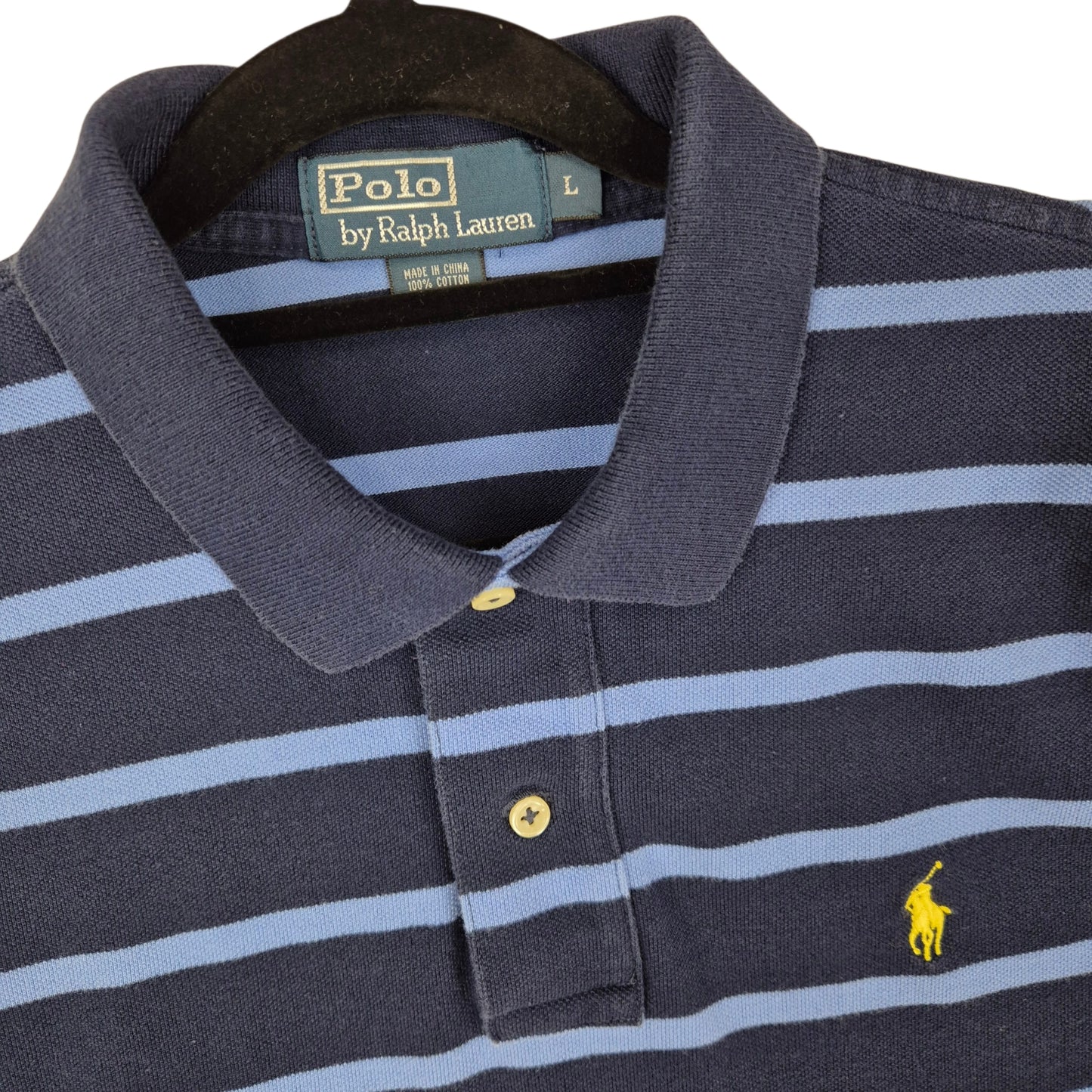 Vintage Polo Ralph Lauren 90's Dark Blue Striped Polo Shirt Size L