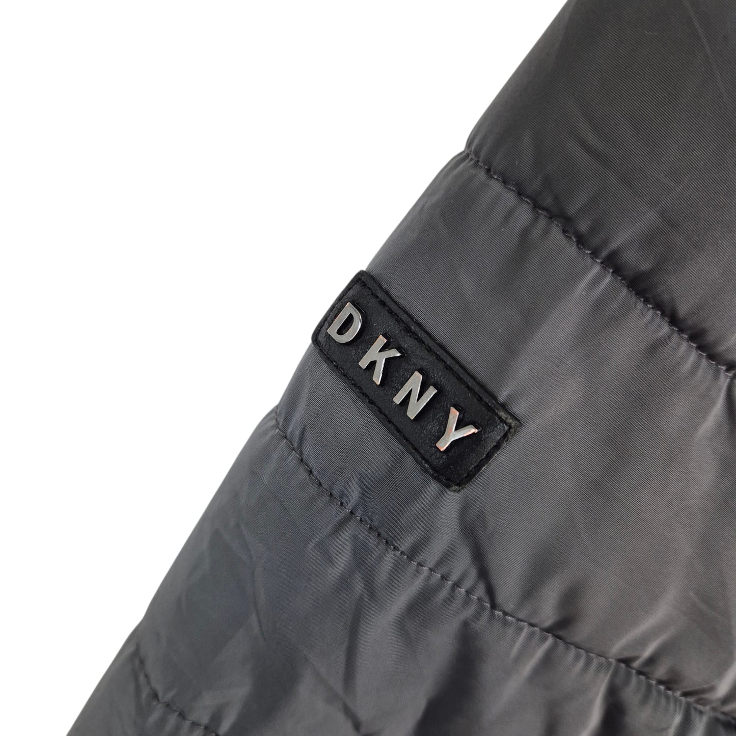 DKNY Grey Heavy Fur Hood Trench Coat Jacket Size L