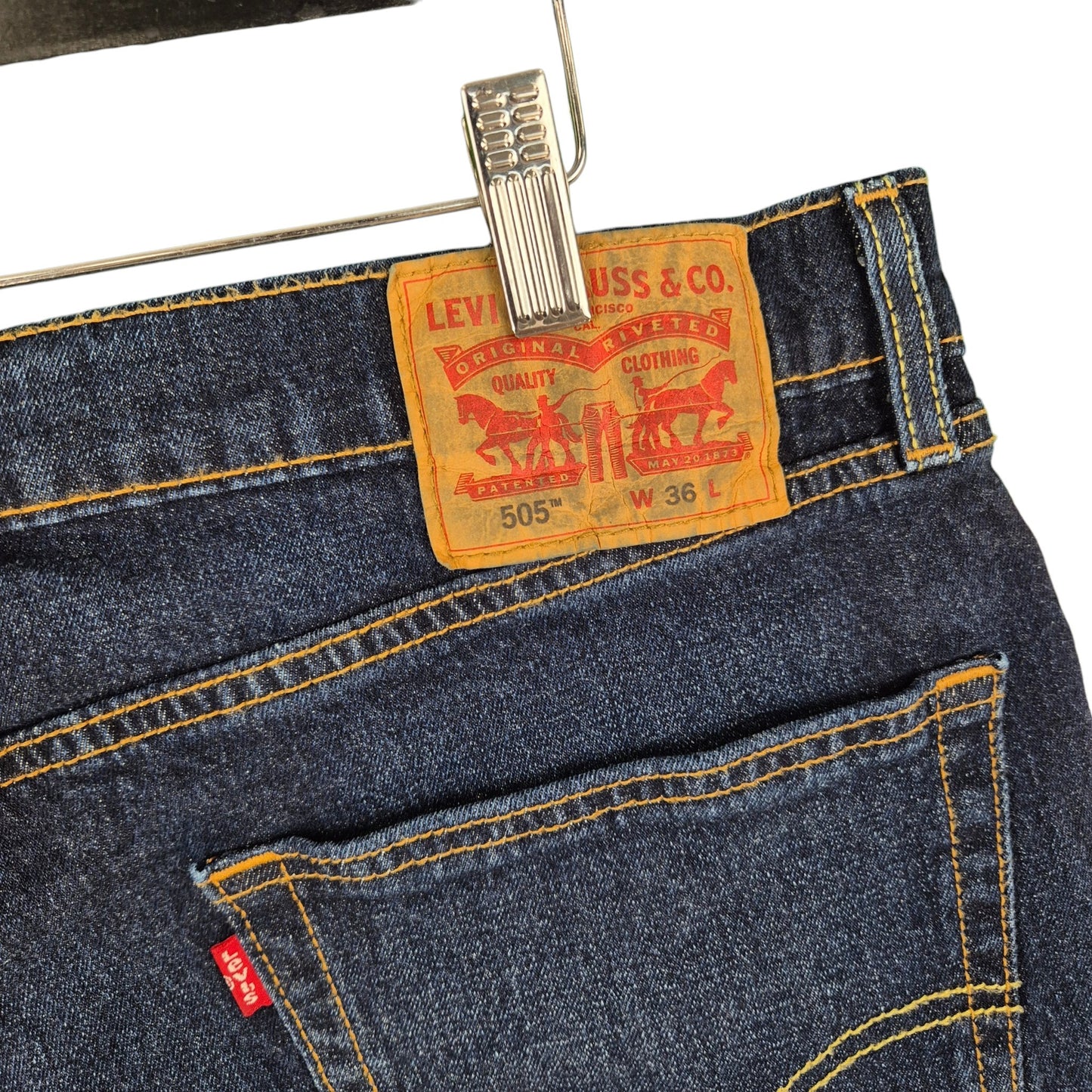 Levis Dark Blue Distressed Stretch Denim Shorts W36