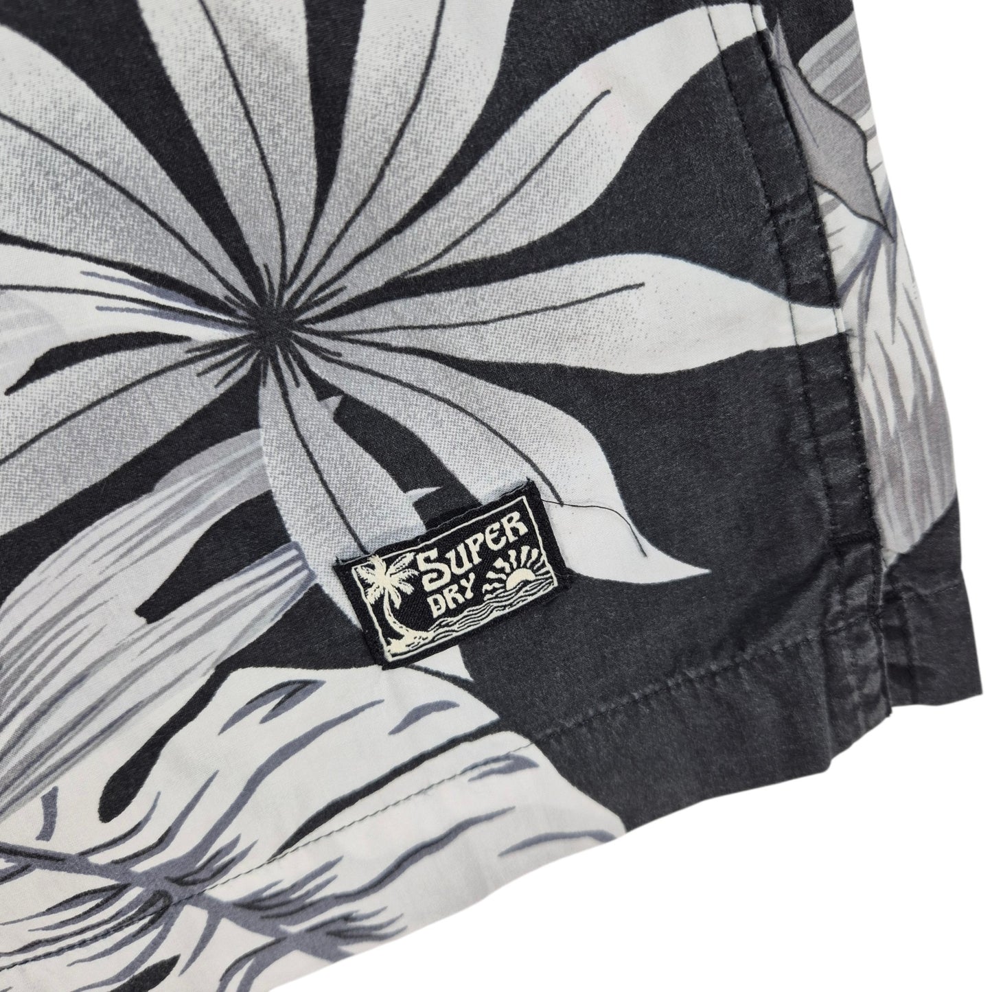 Superdry Black Floral Short Sleeve Button Shirt Size XL