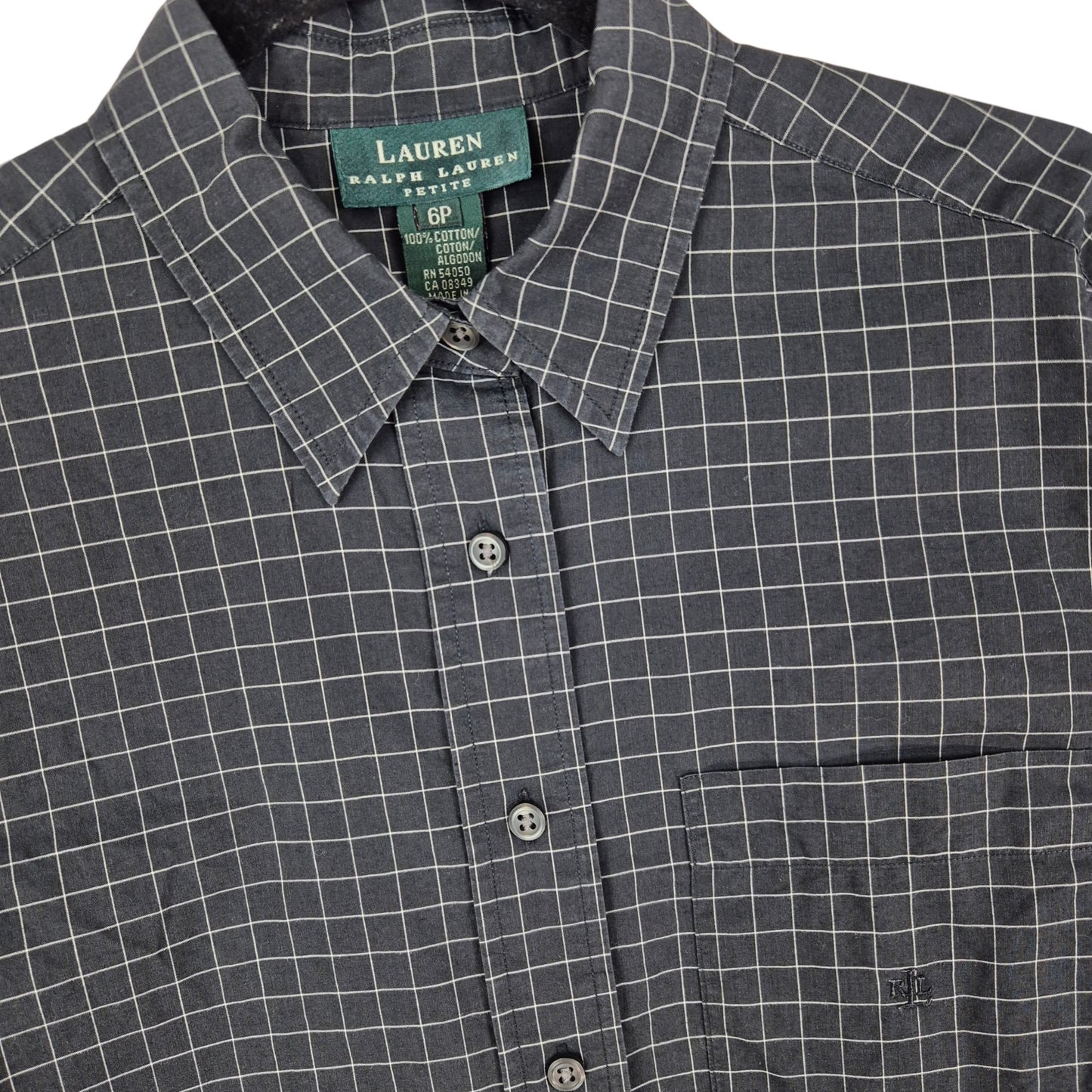 Vintage Ralph Lauren Green Label Womens Black Checkered Dress Shirt Size