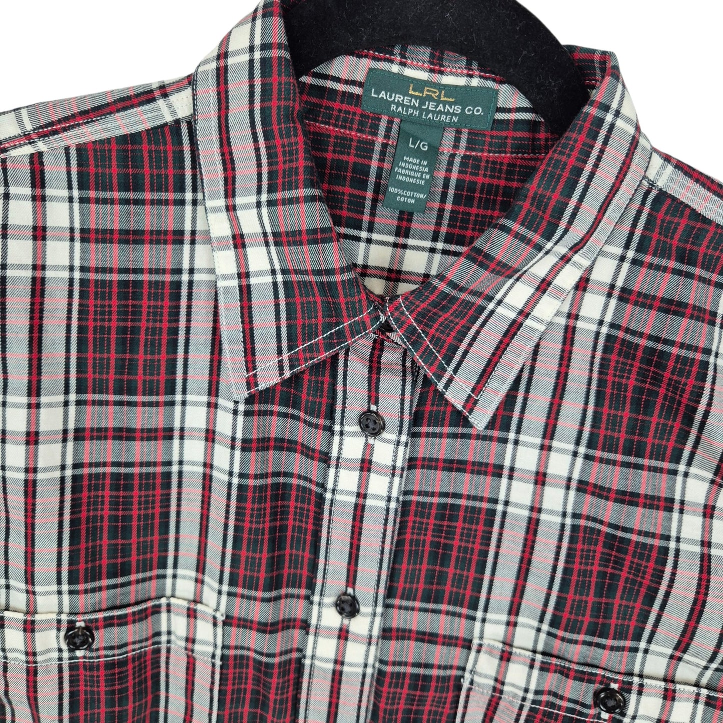 Ralph Lauren Green Label Womens Red Black & White Button Shirt Size L