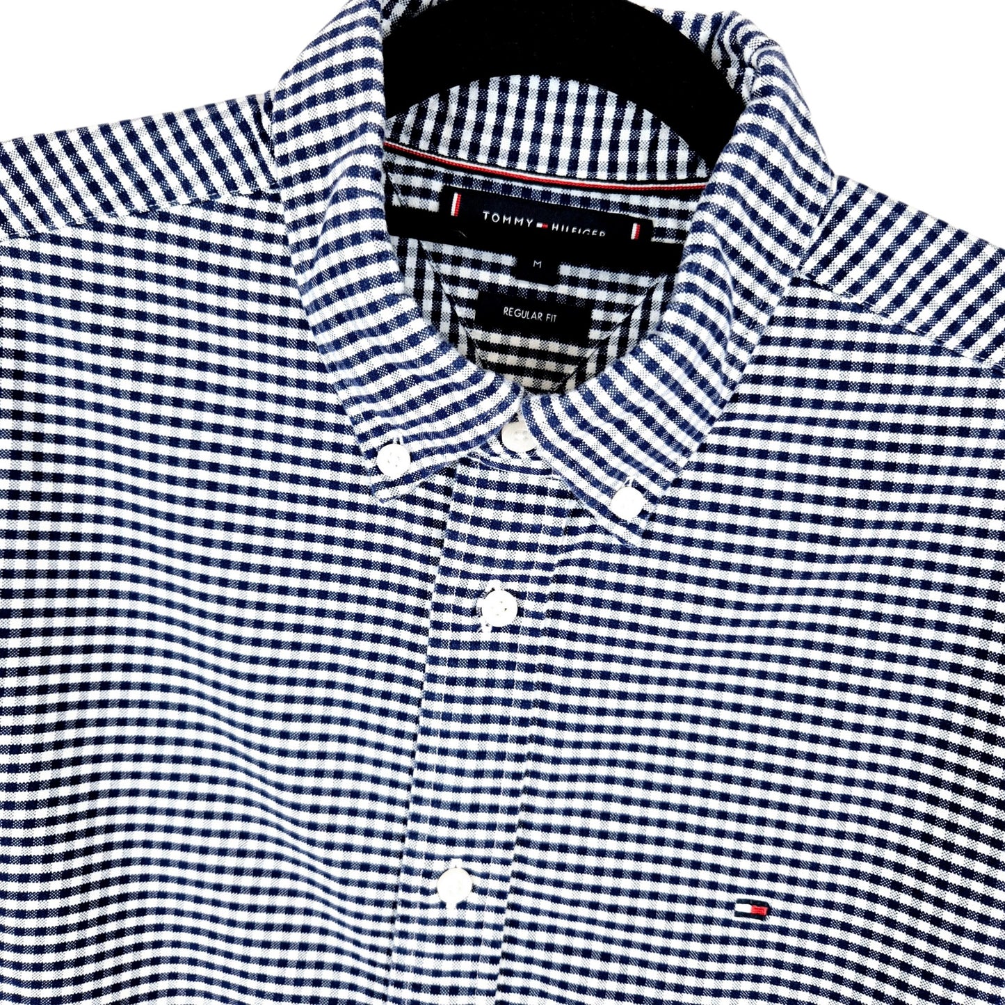 Tommy Hilfiger Dark Blue & White Checkered Thick Blend Dress Shirt Size M
