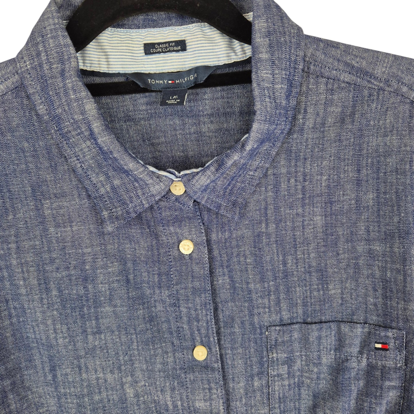 Tommy Hilfiger Womens Shiny Blue Classic Fit Dress Shirt Size L