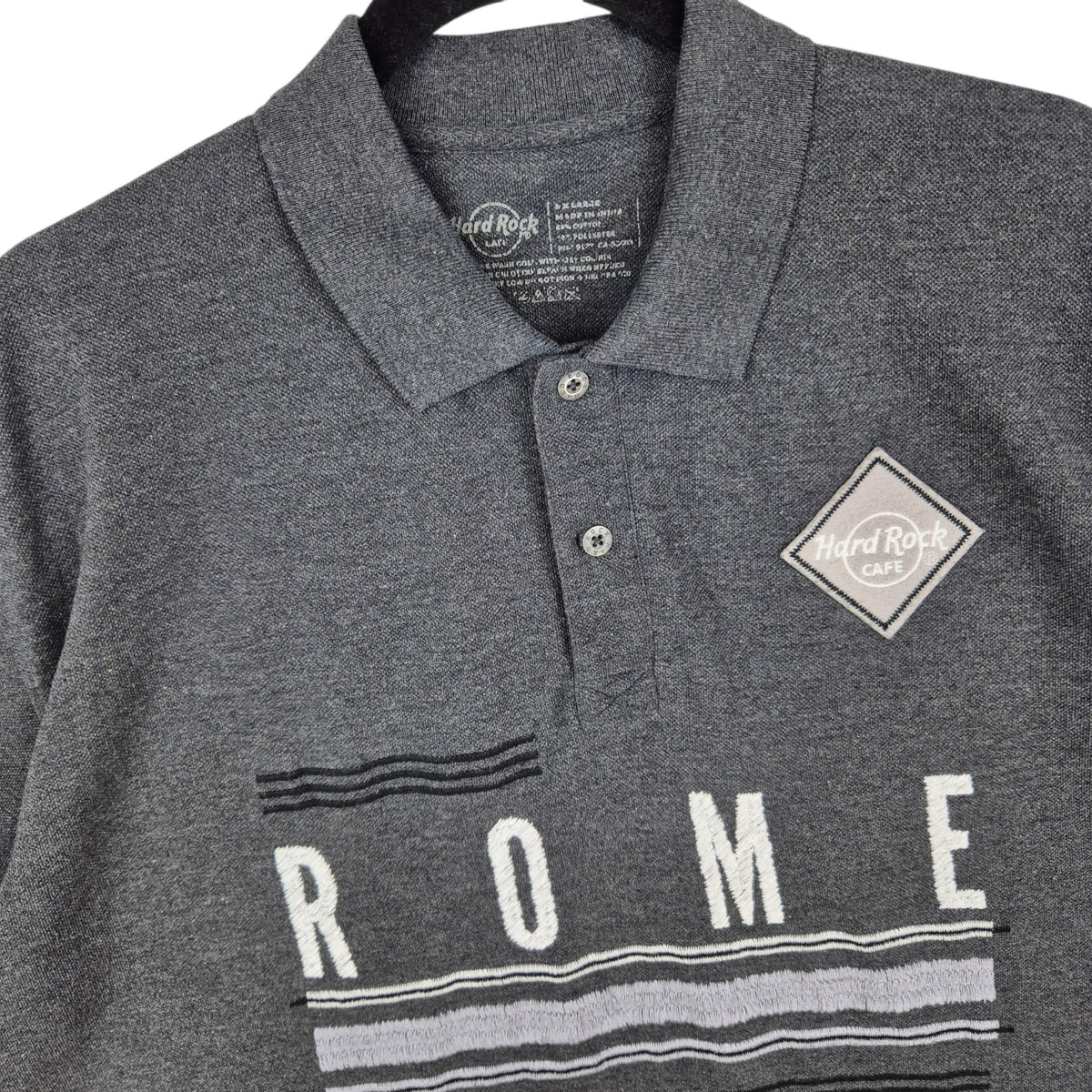 Hard Rock Cafe Rome Dark Grey Embroidered Polo Shirt Size 2XL