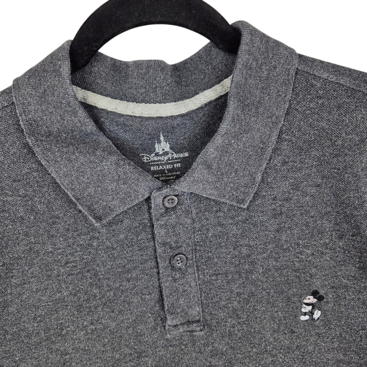 Disney Mickey Mouse Dark Grey Relaxed Fit Polo Shirt Size L