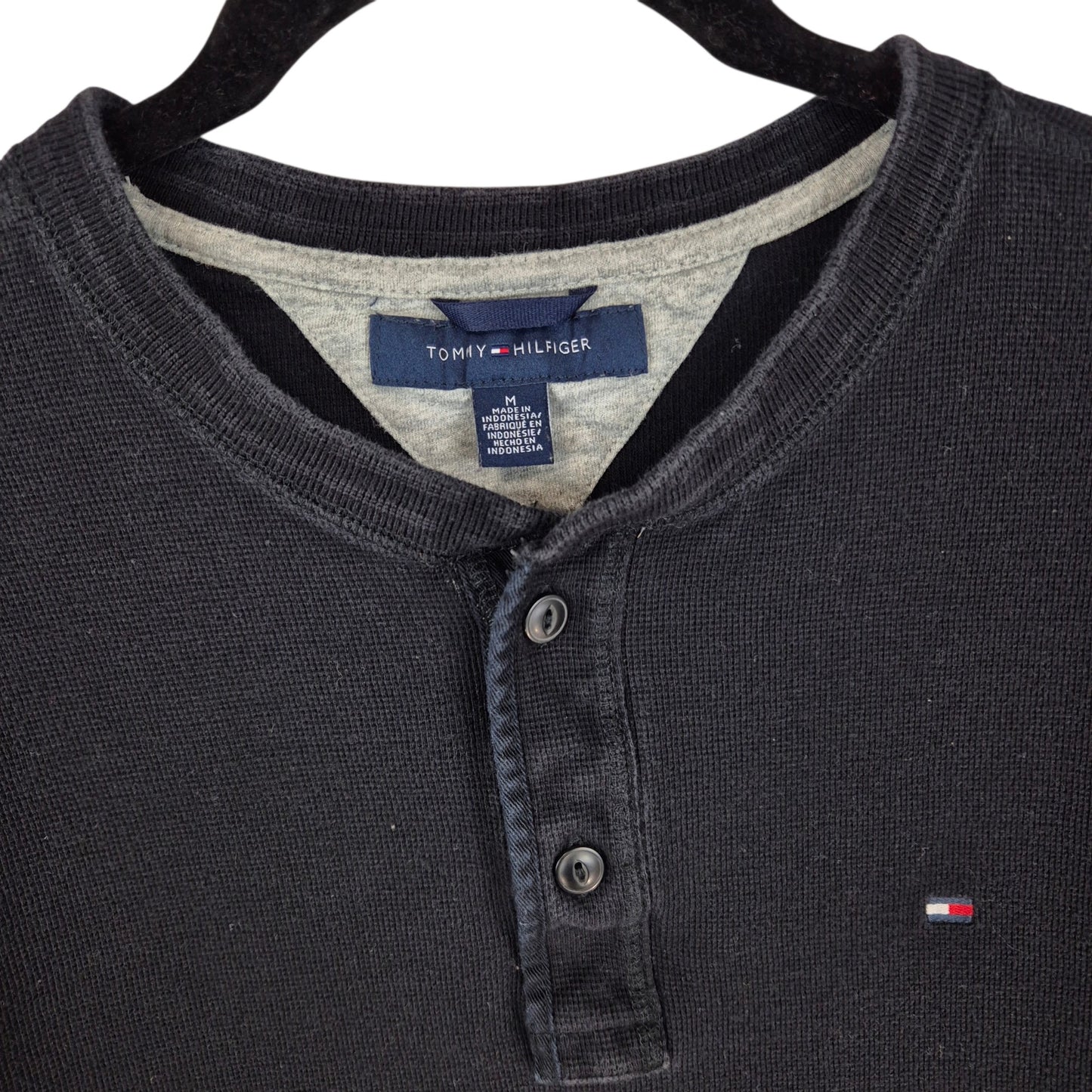 Tommy Hilfiger Black Long Sleeve Henley Polo Shirt Size M