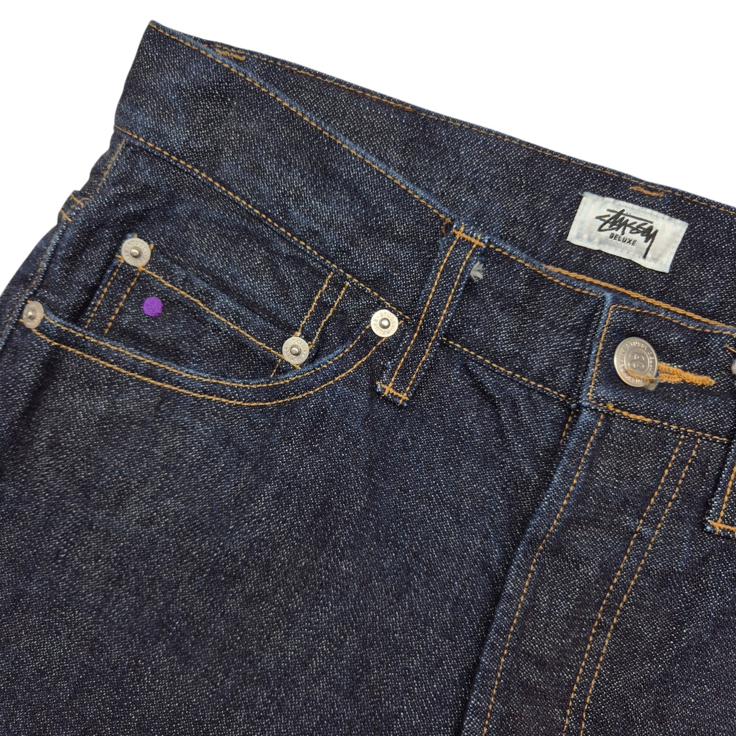 Stussy Deluxe Dark Blue Heavy Rigid Japan Made Straight Leg Denim W28
