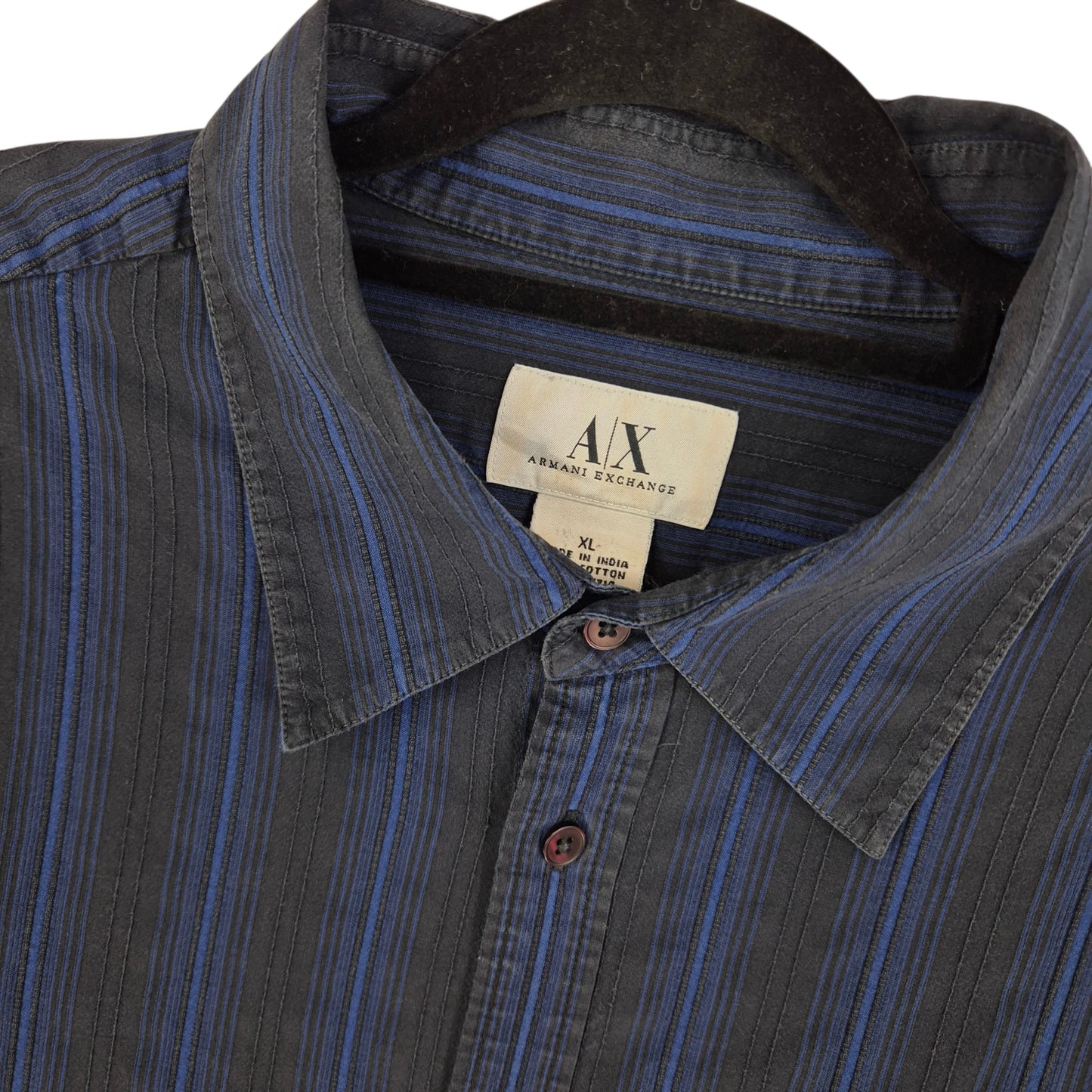 Armani Exchange Black & Blue Striped Textured Dress Shirt Size XL