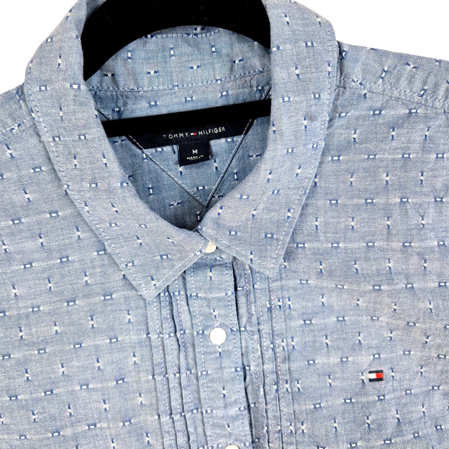 Tommy Hilfiger Womens Steel Blue Short Sleeve Button Shirt Size M