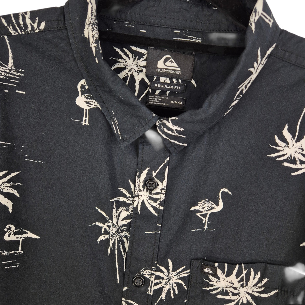 Quiksilver Black Regular Fit Short Sleeve Button Shirt Size M