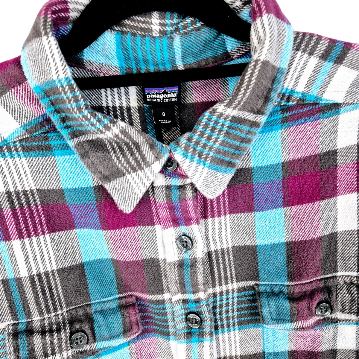 Patagonia Womens Purple Grey & Blue Checkered Button Shirt Size S