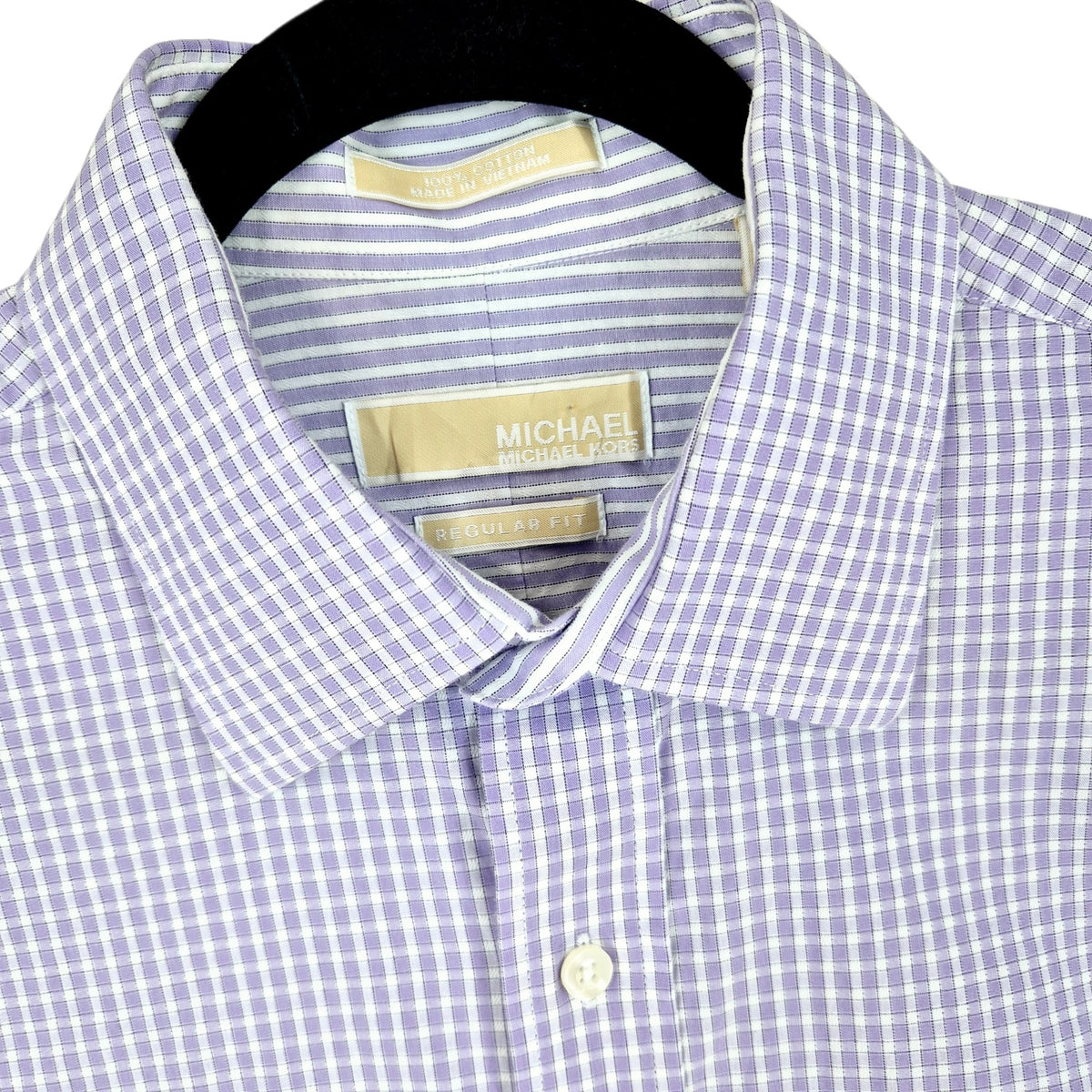 Michael Kors Purple Checkered Dress Shirt Size L