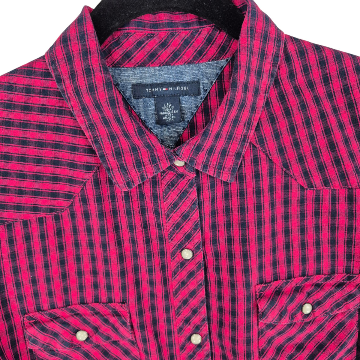 Tommy Hilfiger Womens Pink Checkered Button Shirt Size L
