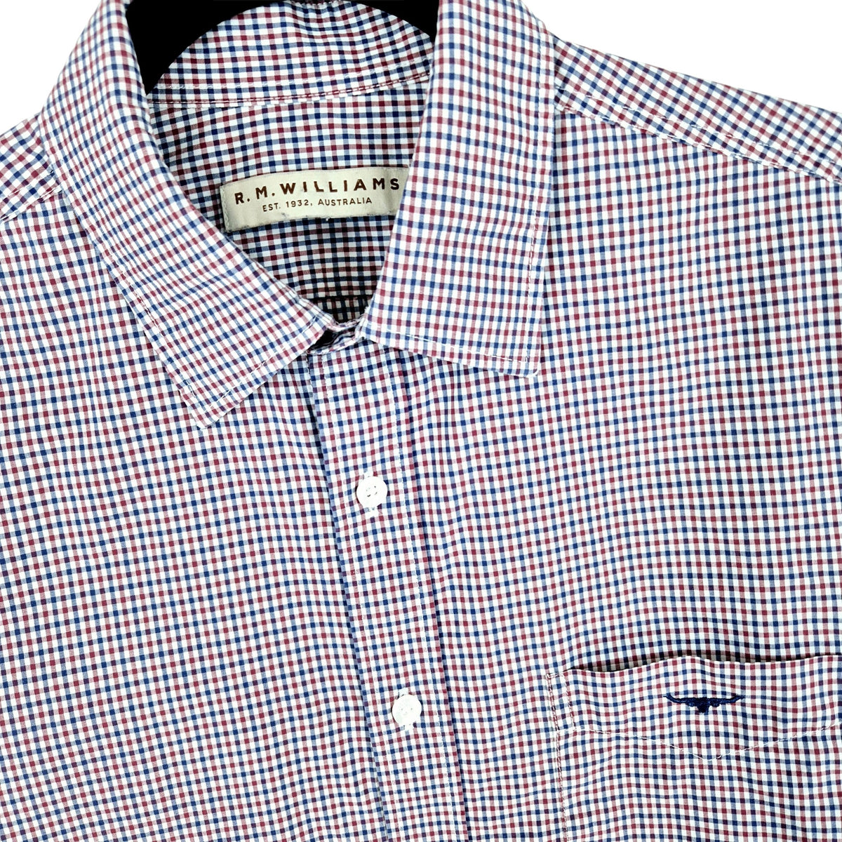 RM Williams Burgundy & Blue Checkered Dress Shirt Size S