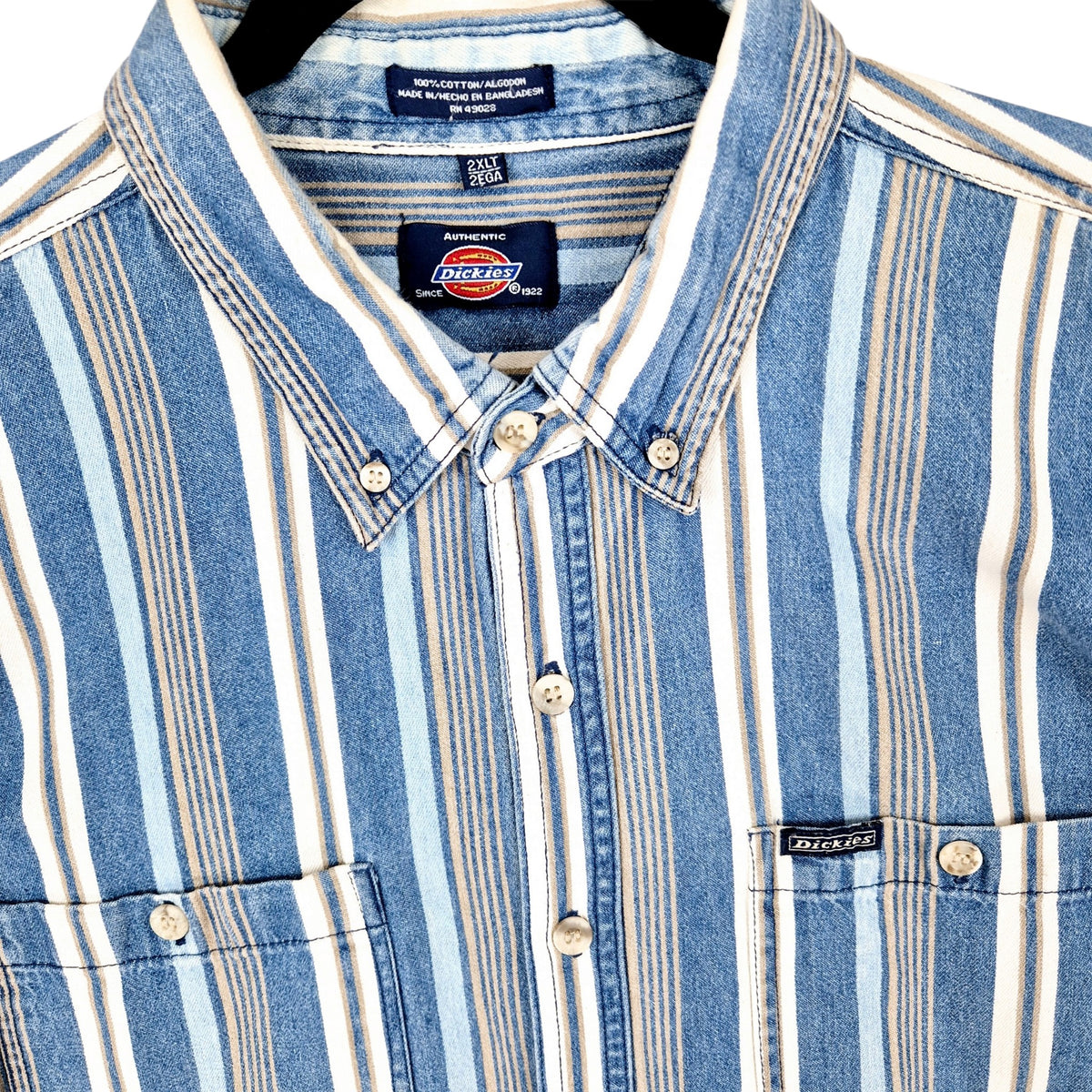 Vintage Dickies Blue Striped Denim Button Shirt Size 2XL