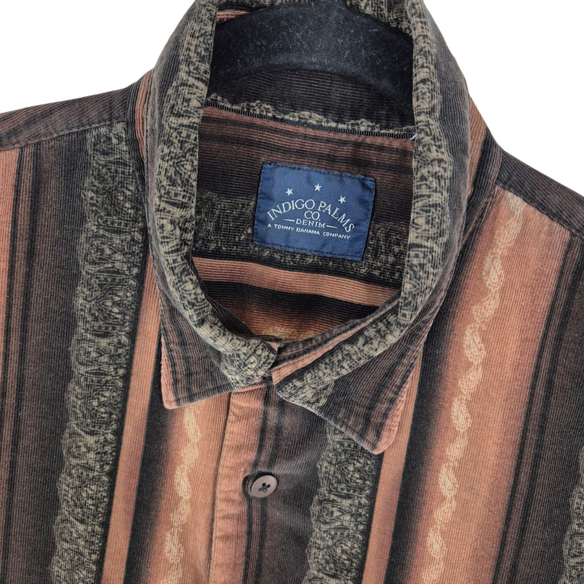 Indigo Palms Denim Black & Brown Striped Corduroy Button Shirt Size XL