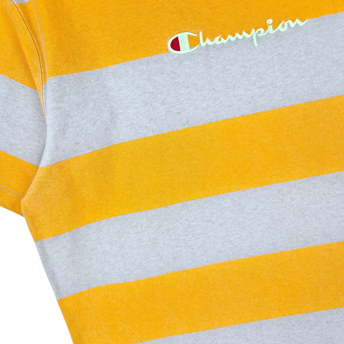 Champion Yellow & Brown Striped Embroidered Tee Shirt Size L