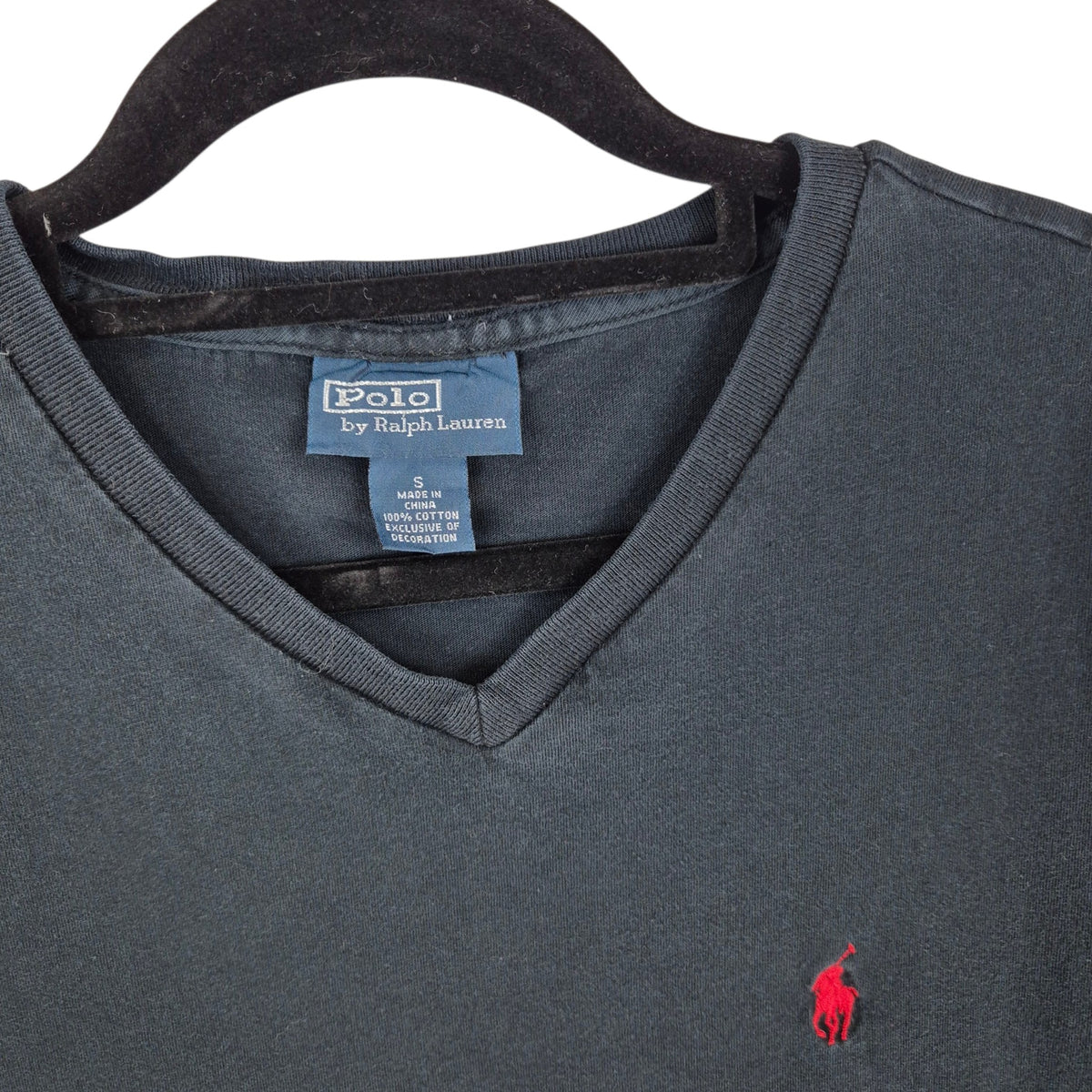 Vintage Polo Ralph Lauren 90's Black Basic V Neck Tee Shirt Size S