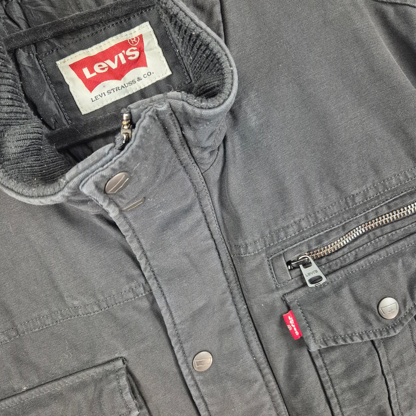 Levis Black Heavy Quilted Denim Jacket Size XL