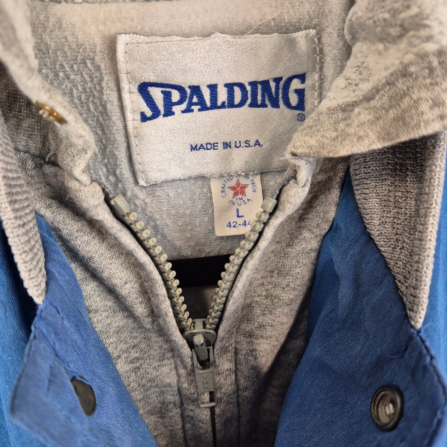 Vintage Spalding 80's Blue & Grey USA Made Hooded Bomber Jacket Size L