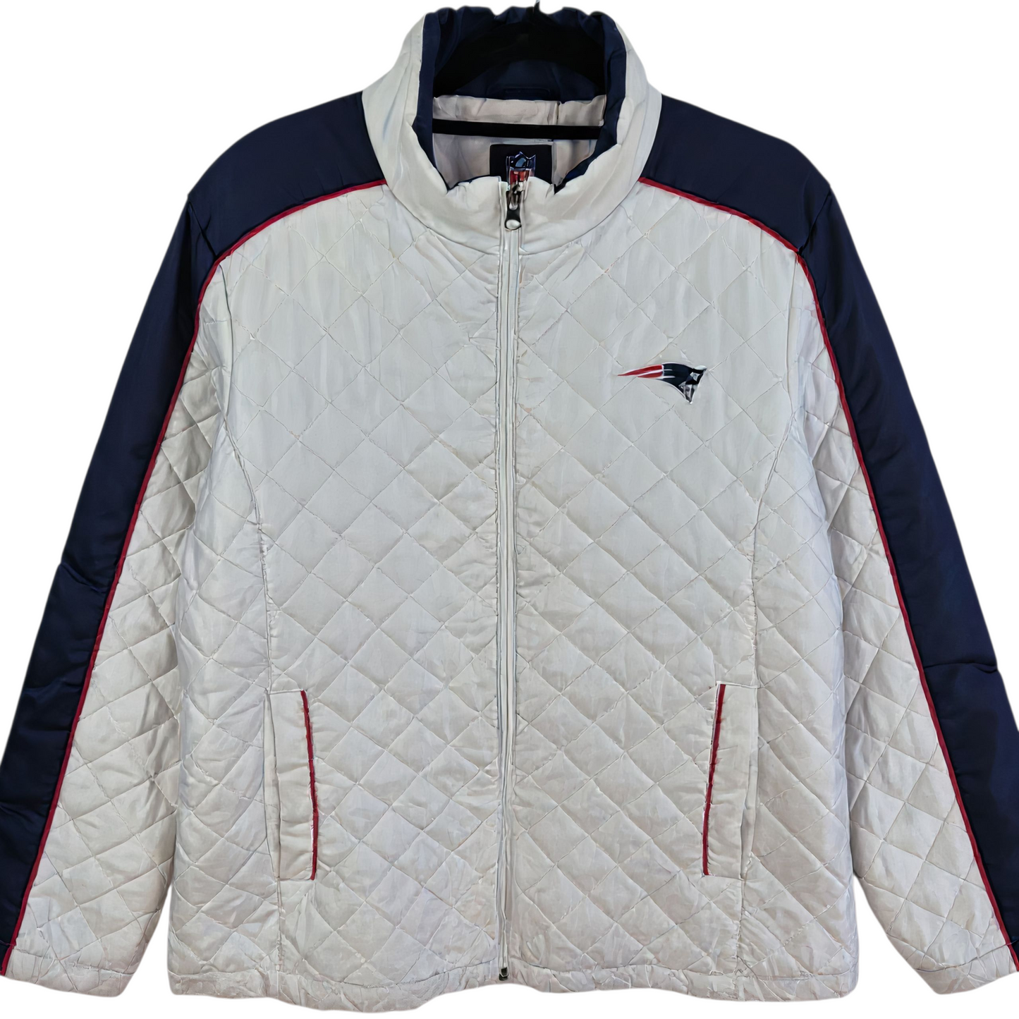 NFL Team Apparel Womens White New England Patriots Padded Jacket Size XL