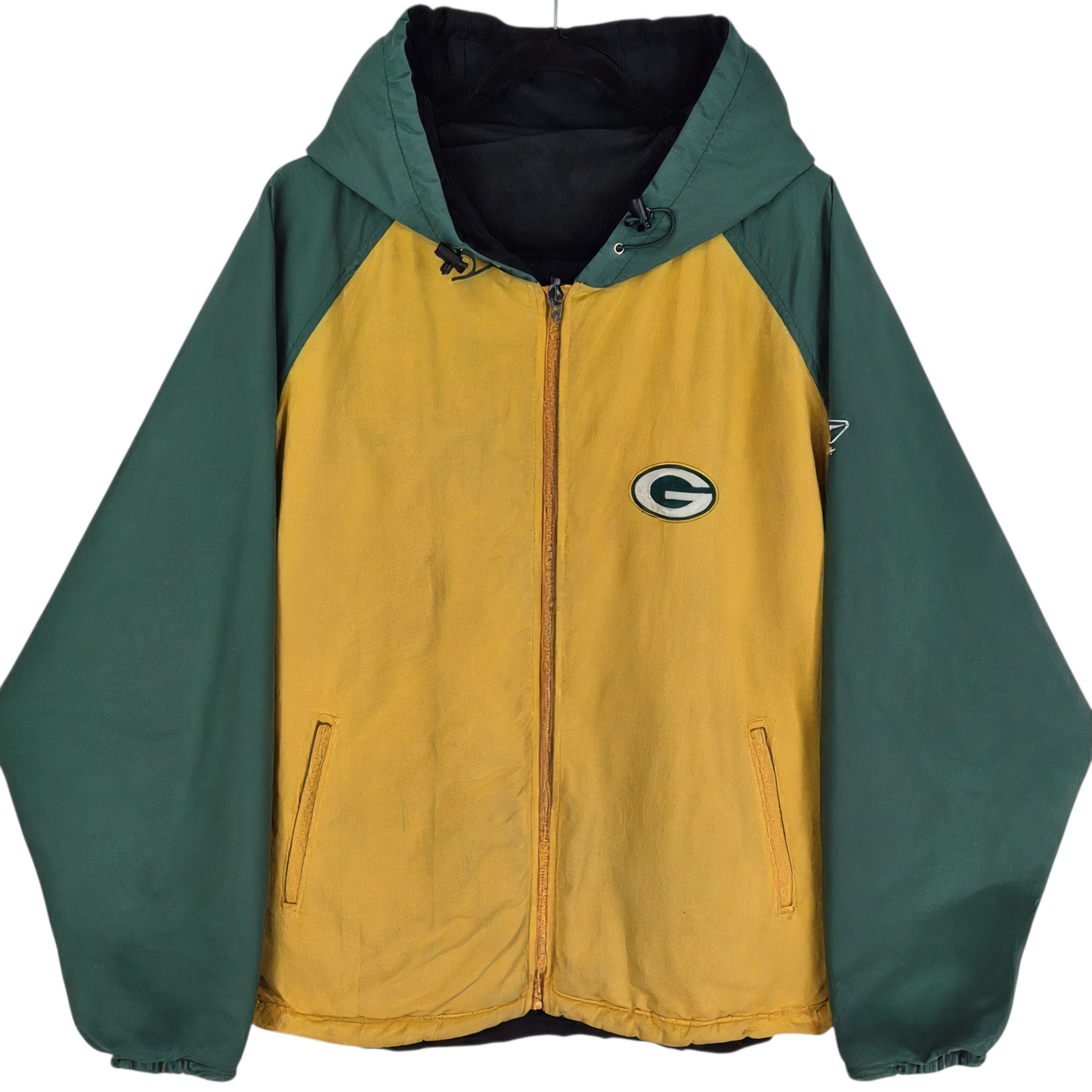 Vintage Reebok Green Bay Packers Yellow Nylon Fleece Insulated Jacket Size 2XL