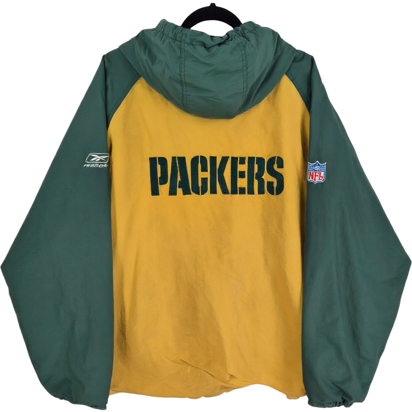 Vintage Reebok Green Bay Packers Yellow Nylon Fleece Insulated Jacket Size 2XL