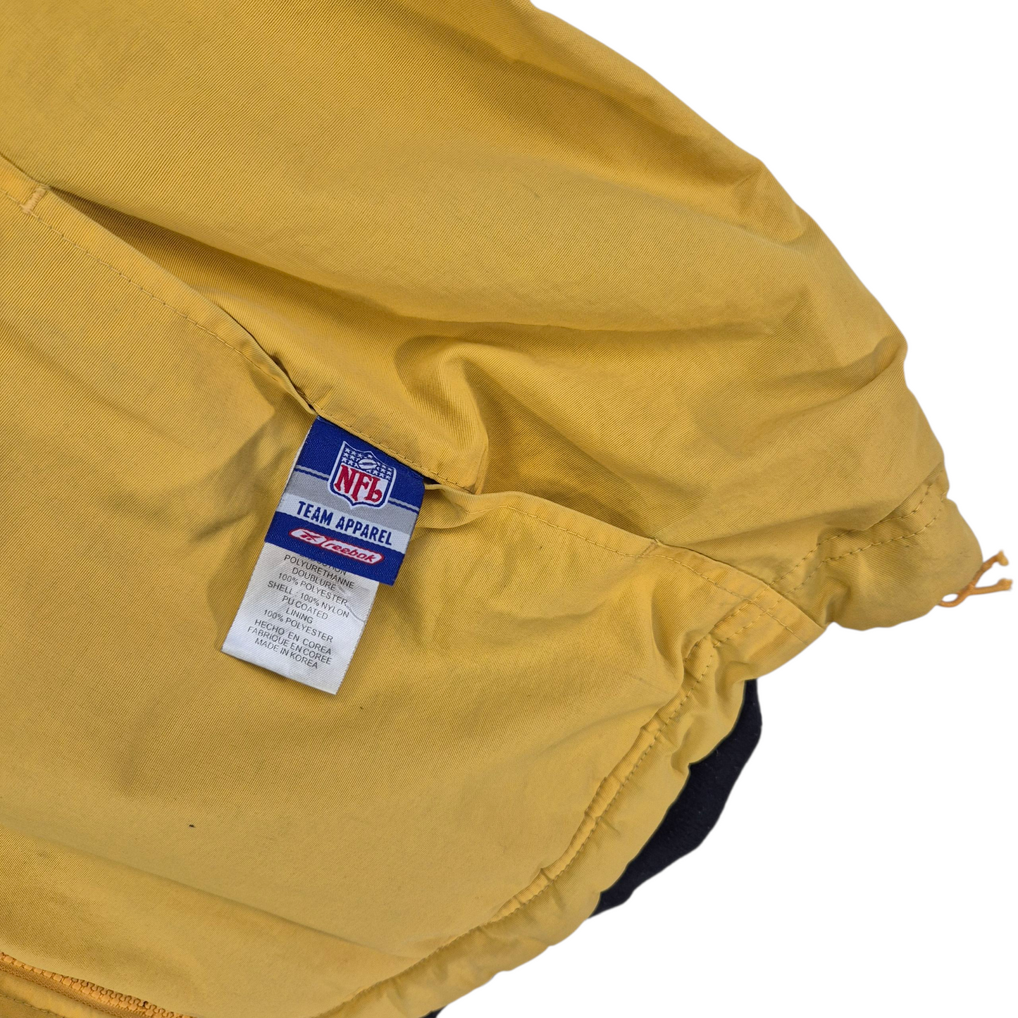 Vintage Reebok Green Bay Packers Yellow Nylon Fleece Insulated Jacket Size 2XL